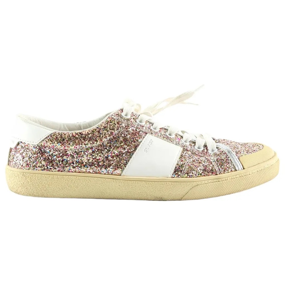 Saint Laurent Classic Court Glitter Leather Low-Top Sneaker